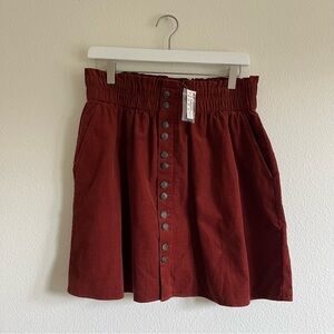 NWT Madewell Burnt Henna Corduroy Paperbag Waist Skirt Medium